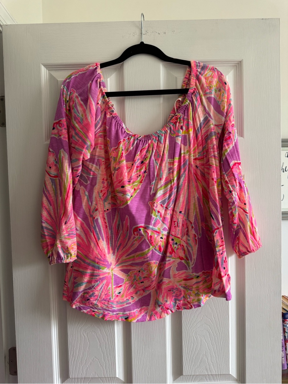 Lilly Pulitzer Pink Multi-Color Tropical Peasant Blouse